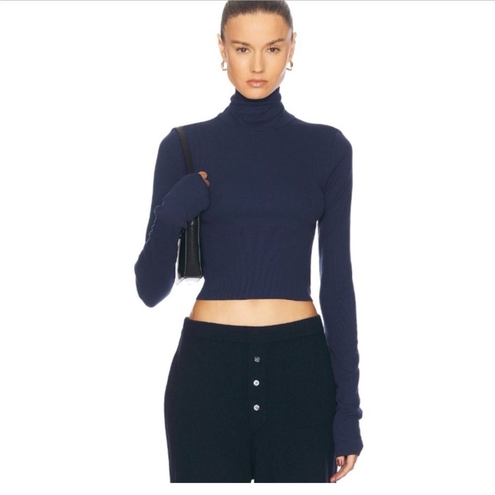 Navy Long Sleeve Crop Top